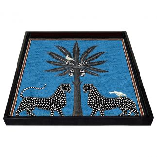 Leopard Tray Blue, Plateau Ortigia, 25.5cm x 25.5 cm