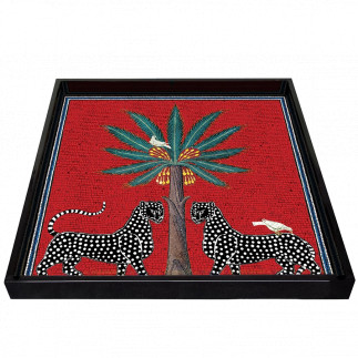 Leopard Tray Red, Ortigia, 25.5cm x 25.5 cm