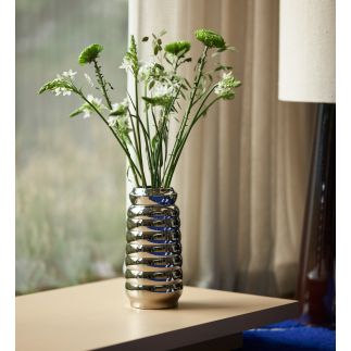 Ceramic ribbed, Chrome, Vase, HK Living