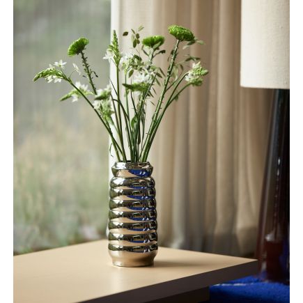 Ceramic ribbed, Chrome, Vase, HK Living