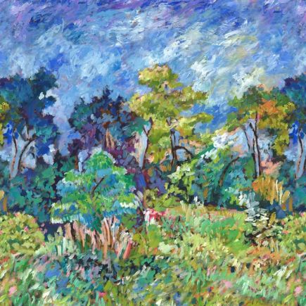 Cobalt Impressionist Forest, panoramic wallpaper, Designers Guild